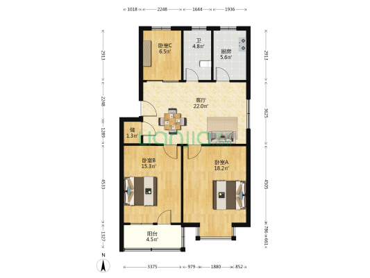 锦隆三村南区 3室1厅1卫 92平方