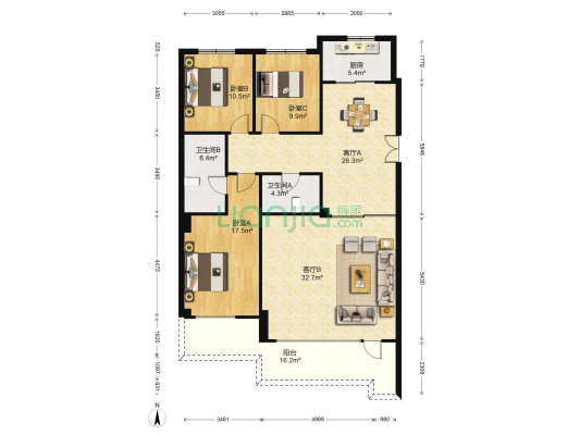乾豪海岸花园 3室2厅2卫 142平方