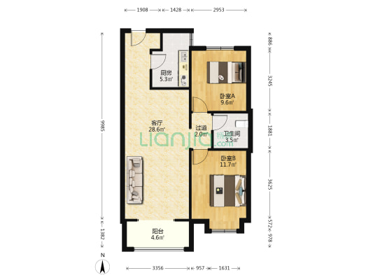 雅瑞园 2室1厅1卫 89平方