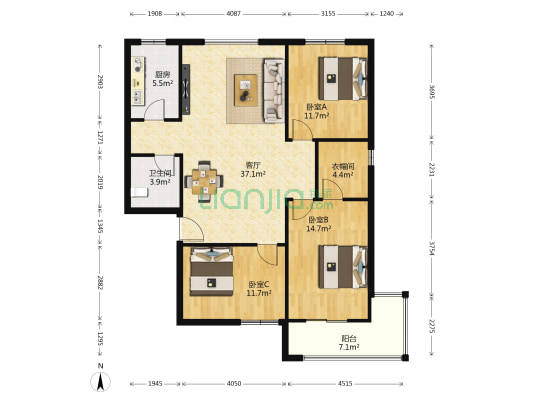 良诚家园 3室1厅1卫 124平方