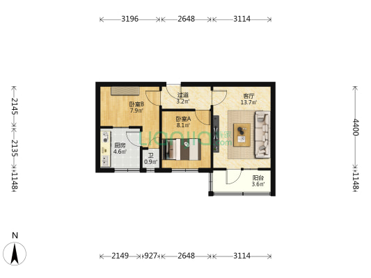 铁路小区（建西东路） 2室1厅1卫 46平方