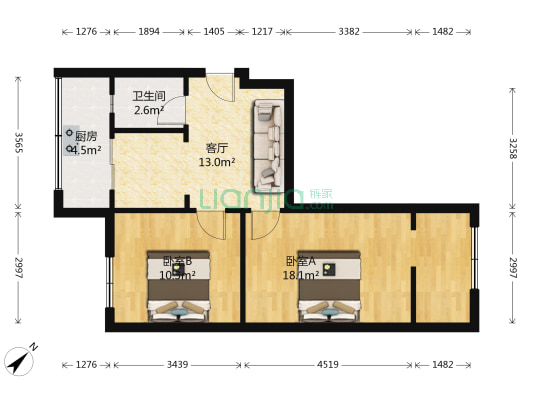 中国水电七局郫县干休所 2室1厅1卫 54平方