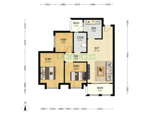 新城·悦隽香江 3室1厅1卫 91平方