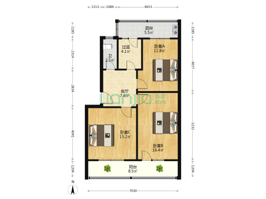 淀粉厂家属楼 3室1厅1卫 87平方