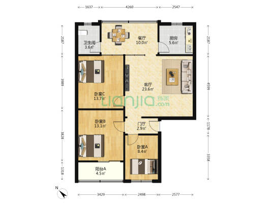 组织部宿舍院 3室2厅1卫 106平方