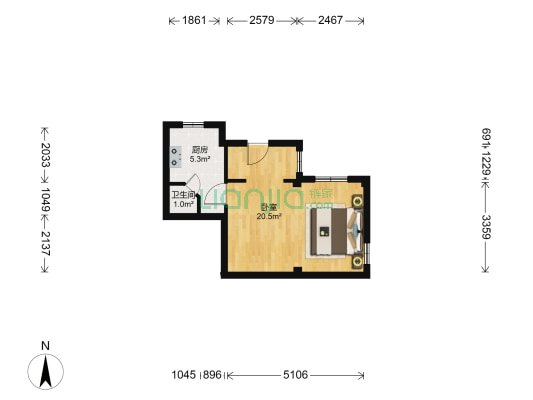 汉口花园淡莲轩 1室0厅1卫 33平方