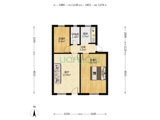 道横头 2室1厅1卫 60平方