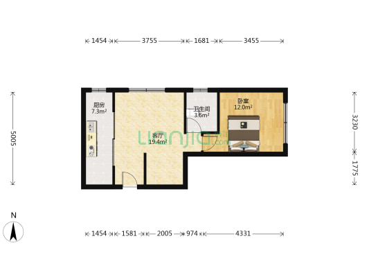 德信公园旁  翡翠滨江新电梯房，正规一居室，精装-户型图