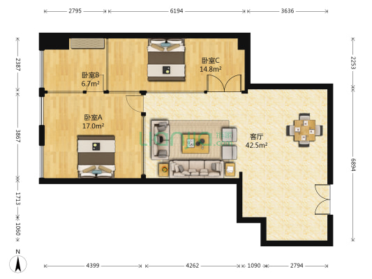 学院国际大厦 3室1厅0卫 121平方
