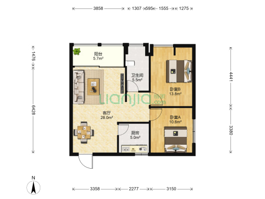 兴盛花园 2室1厅1卫 86平方