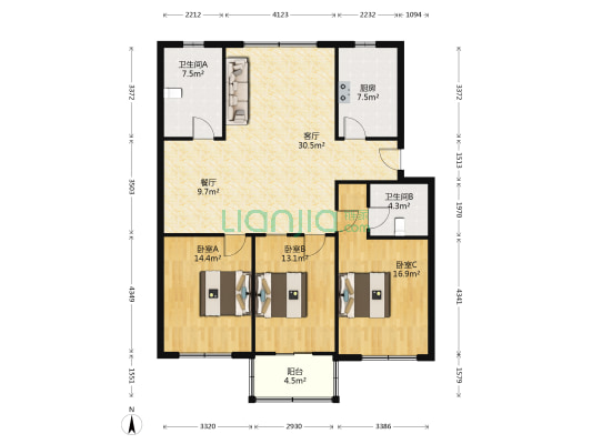 东街 3室2厅2卫 126平方