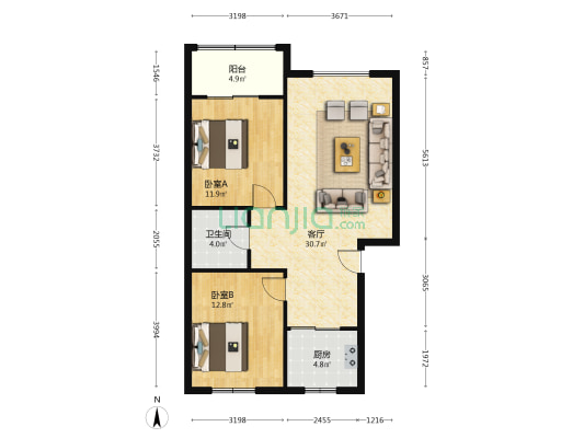 银杏春天B段 2室1厅1卫 83平方