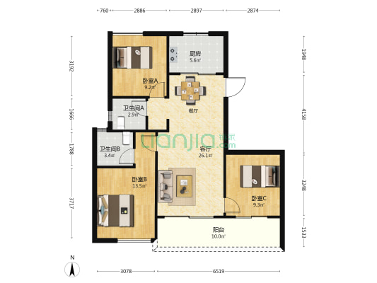 保利招商和樾风华 3室1厅2卫 105平方