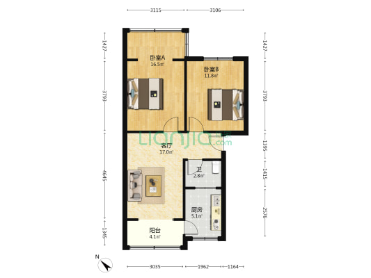 红花社区 2室1厅1卫 64平方