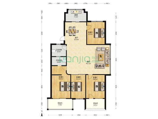 建福小区 4室2厅2卫 156平方