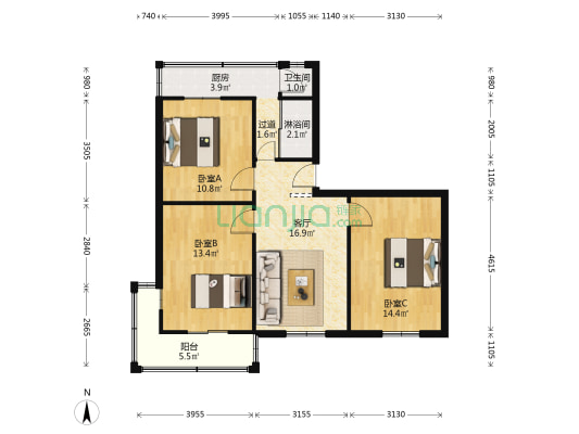 富水北路55号 3室1厅2卫 83平方