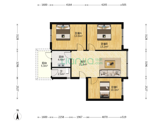 渝航路143号 3室1厅1卫 84平方
