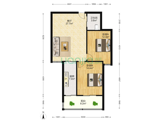 幸福家园(泉山区) 2室1厅1卫 95平方