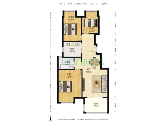 旭日学府 3室1厅1卫 91平方