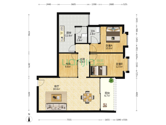 高云台 3室1厅2卫 106平方