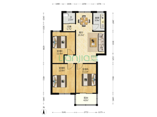 安徽省水文局宿舍区 3室1厅1卫 86平方
