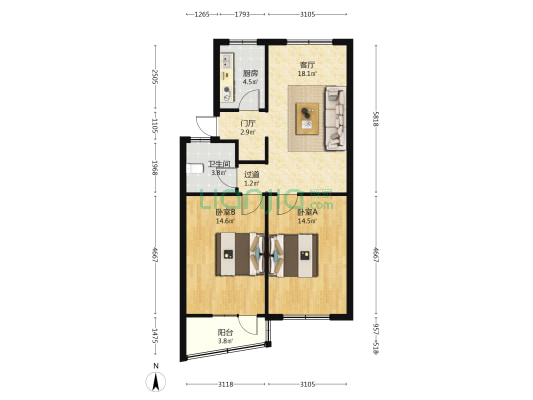 滏园新村3号院 2室1厅1卫 78平方