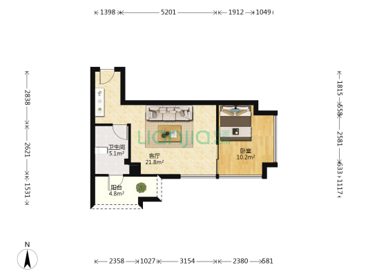 富丰长堽1号 1室1厅1卫 56平方