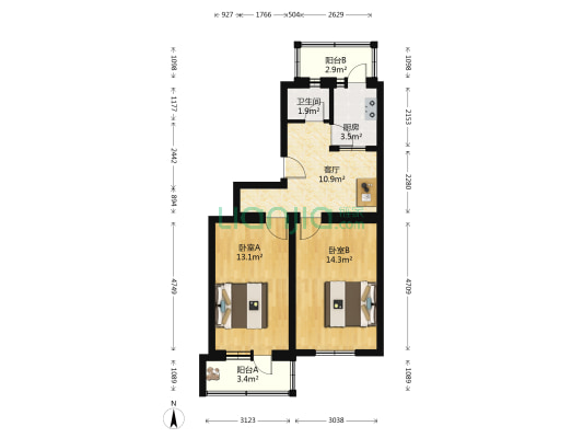 惠新南里1号院 2室1厅1卫 64平方
