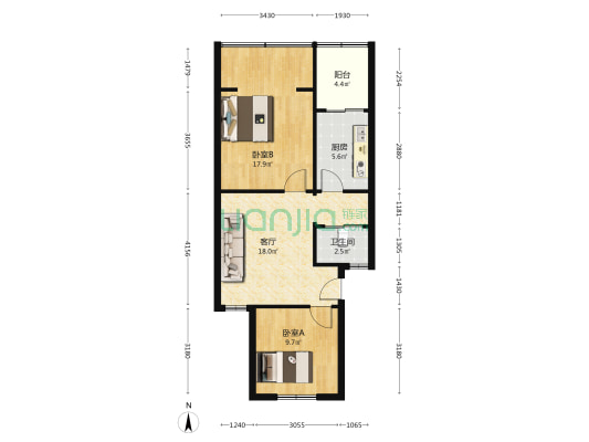 蔡山路33号 2室1厅1卫 67平方