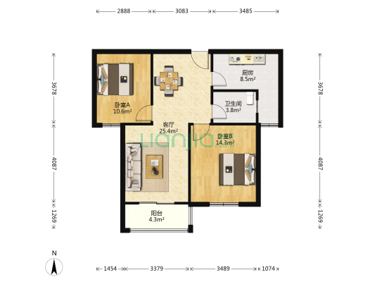 三角花园王家湾小区 2室1厅1卫 92平方