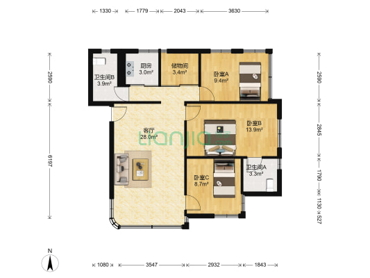 永丰楼 3室1厅2卫 95平方