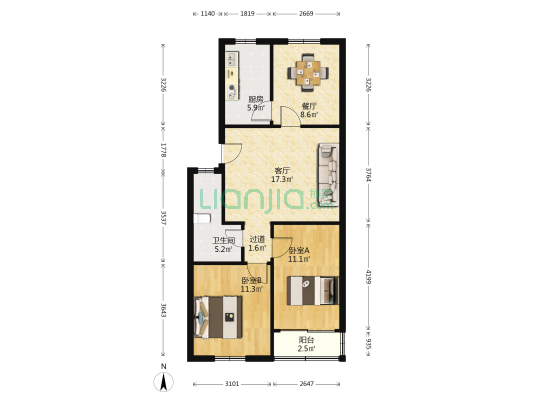 阜新花苑小区 2室2厅1卫 79平方
