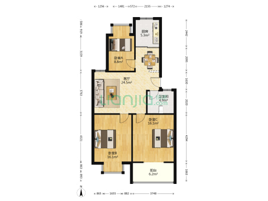 威海花园 3室1厅1卫 101平方