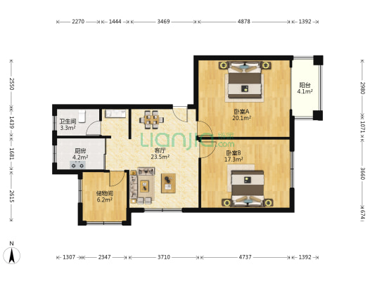 翠湖苑 2室1厅1卫 103平方