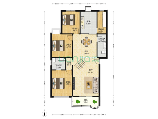 当代雅典苑 3室2厅2卫 128平方