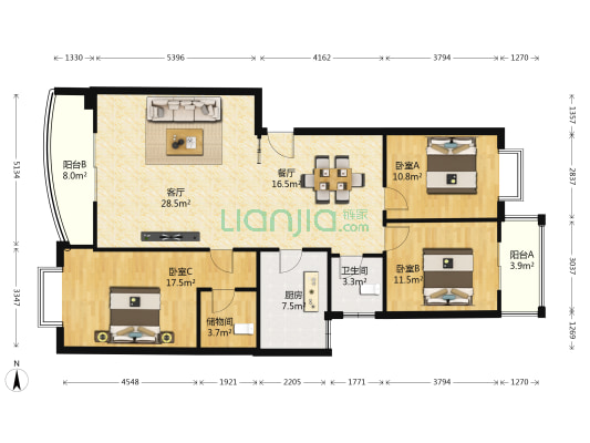 东岸尚景A区 3室2厅1卫 129平方