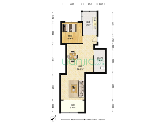 橡六花园 1室1厅1卫 69平方