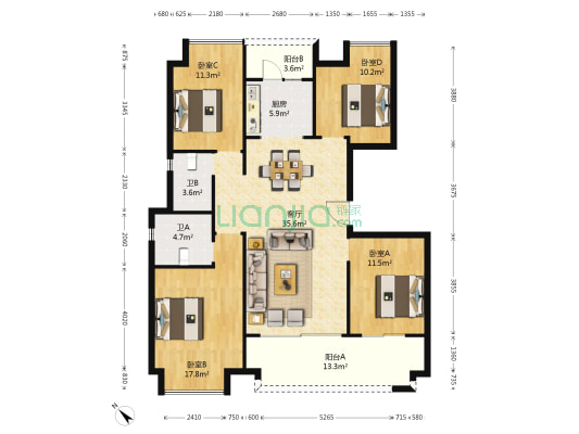 中交中央公园雅颂 4室1厅2卫 142平方