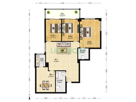 广苑大厦 3室2厅2卫 163平方