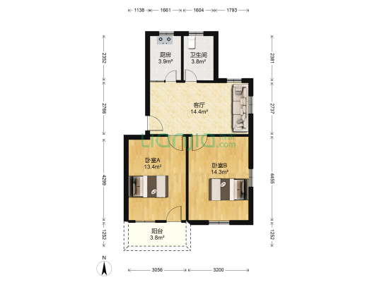 峙山医院宿舍 2室1厅1卫 61平方