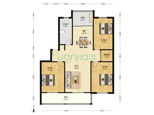 七秀小区 3室2厅1卫 137平方