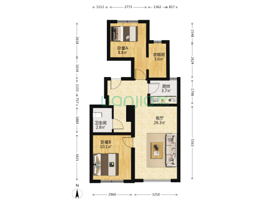 阳光城溪山悦 2室1厅1卫 82平方