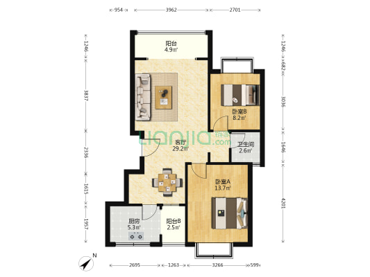 银杏园(银杏西路) 2室1厅1卫 86平方