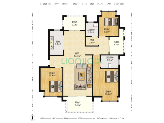朗臻熙苑 3室1厅2卫 139平方