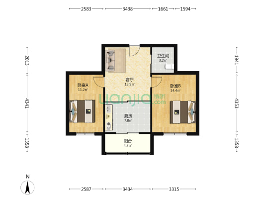 八一幸福城新村 2室1厅1卫 68平方