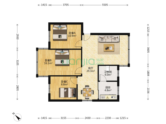 石油六公司小区 3室1厅1卫 87平方