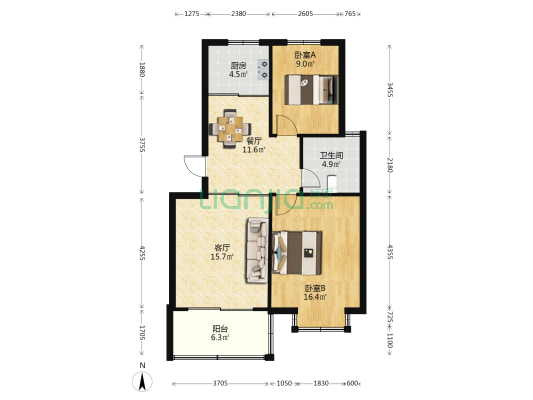 安浜小区 2室2厅1卫 81平方