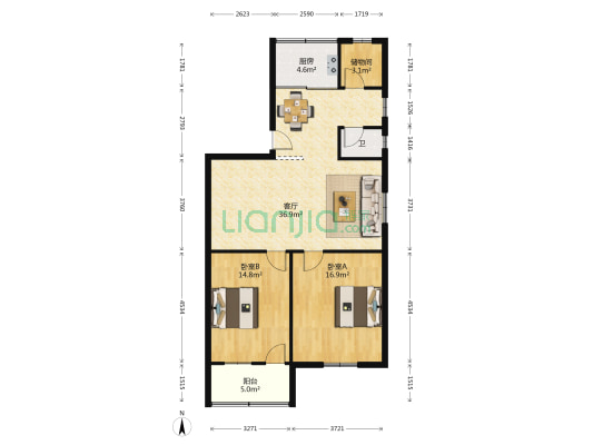 环苑小区 2室1厅1卫 93平方