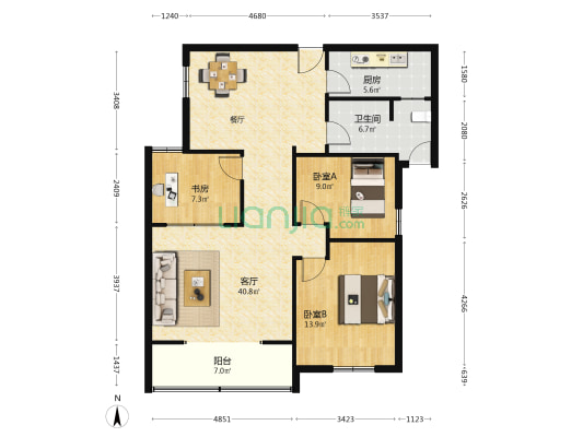 万象天地 3室1厅1卫 124平方