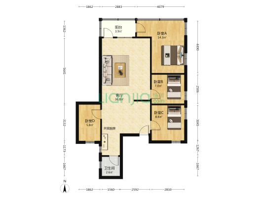 穗源阁 4室1厅1卫 92平方